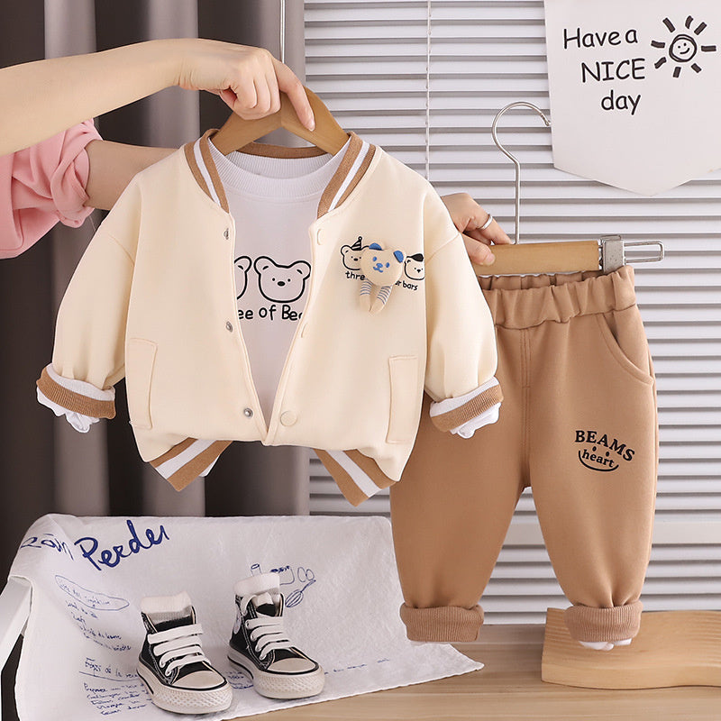 Children's Clothing Spring Autumn New Boys Infant Baby Kids Suit Casual Long Sleeve Three Bears Three-piece Set Trendy