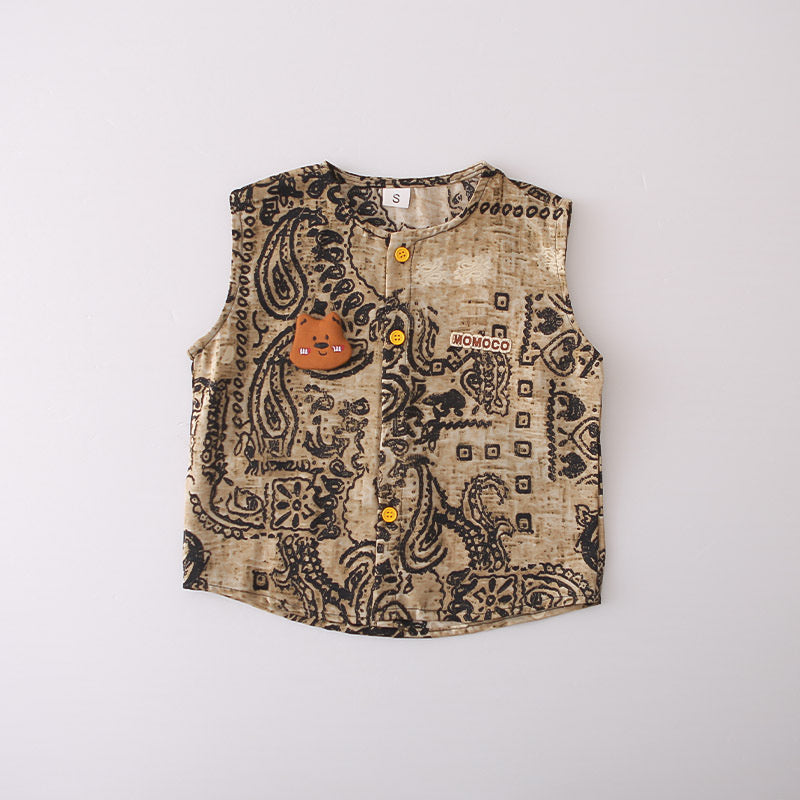 Boys' Outfit 2026 New Fashionable Bear Head Sleeveless Two-Piece Set Boys, Stylish Summer Clothes for Baby Boys