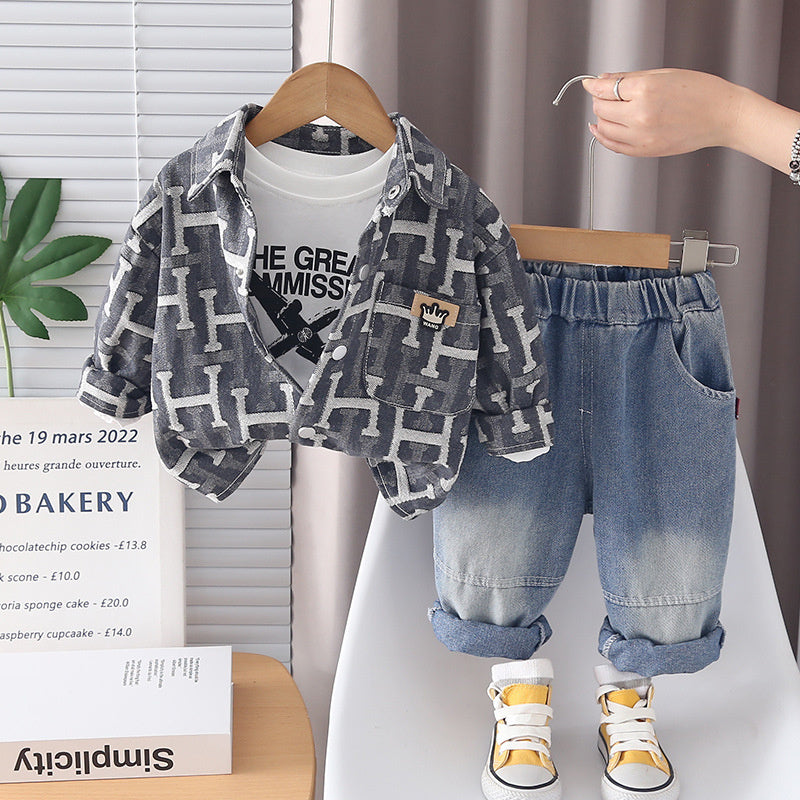 Boys' and Autumn Stylish Outfit 2026 New Model Toddler Letter Three-Piece Set Infant Spring Clothes Baby Trendy Clothing