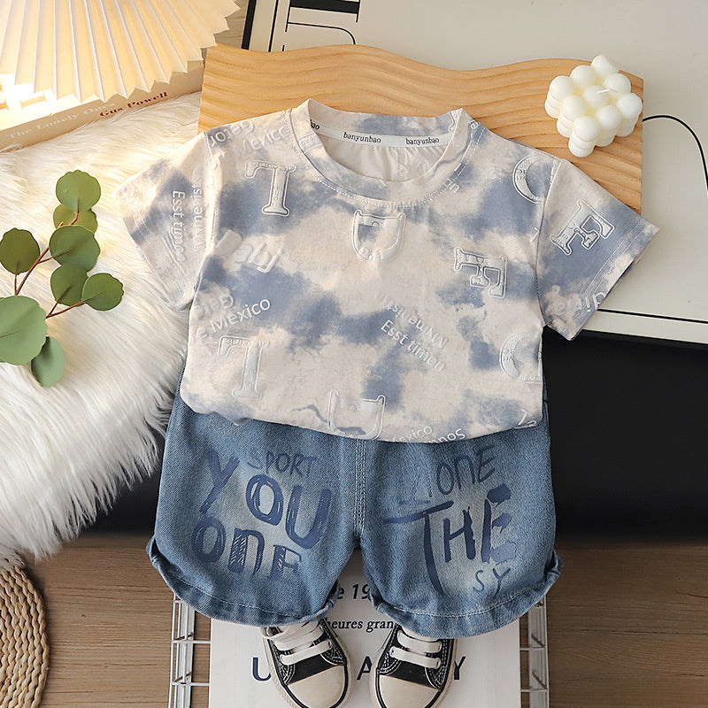 Boys' Short-Sleeve Set 2026 New Stylish Baby Summer Clothes Trendy Letter Print Round Neck Two-Piece Outfit