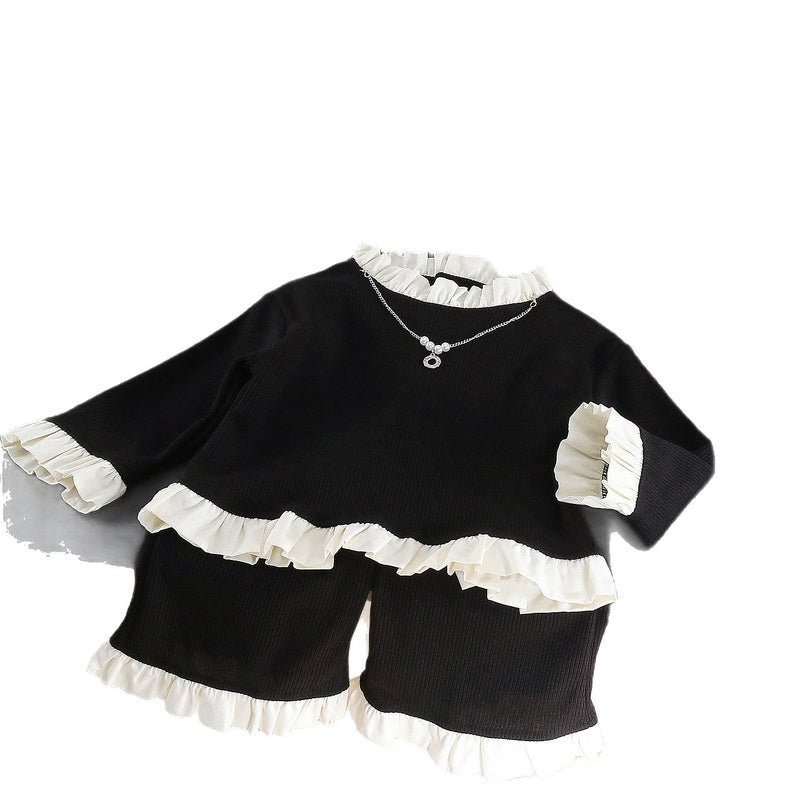 Girls' Autumn Outfit 2026 New Fashionable Baby Girl Spring/Autumn Two-Piece Set with Large Bow on the Back Trendy