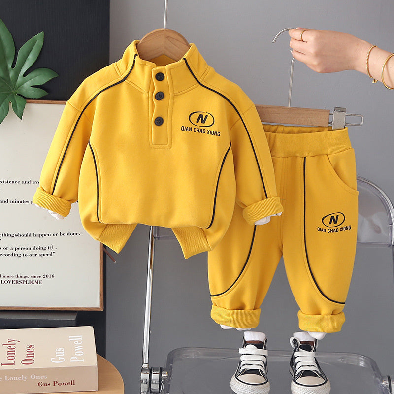 Boys' Outfit 2026 New Fashionable Baby Striped Stand Collar Sweatshirt Children's Spring and Autumn Stylish Two-Piece Set