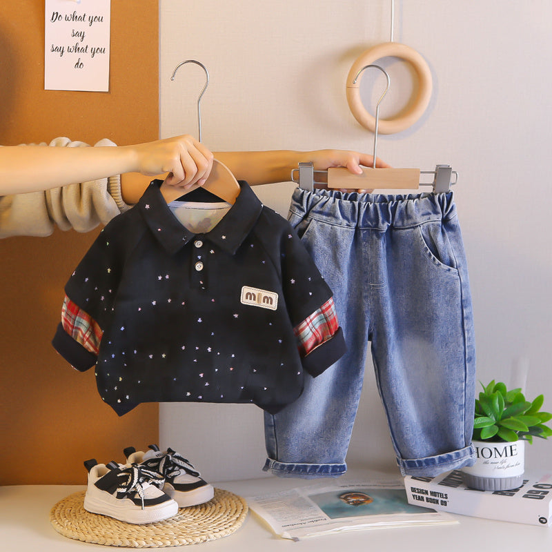 Boys' Outfit 2026 New Fashionable Children's Spring and Autumn Pullover Sweatshirt Two-Piece Set Baby Trendy Clothes