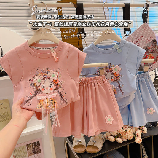 Southeast Asian girls' short-sleeve summer outfit, new stylish loose casual shorts for children, baby cross-border foreign trade