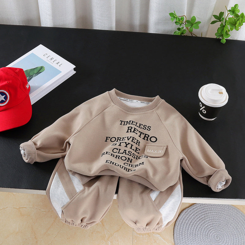 Boys' Spring Outfit Set 2026 New Spring-Autumn Baby Two-Piece Trendy Clothing with Irregular Letter Print on the Chest