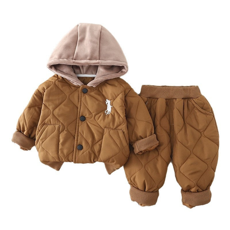 Boys' Autumn-Winter Outfit 2026 New Cartoon Children's Fleece-Lined Jacket Two-Piece Set Baby Winter Clothes Trendy Wholesale