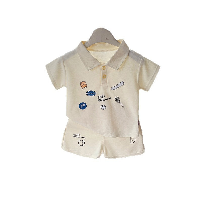 Children's clothing boys' outfit 2026 new style kids' summer cartoon sports short-sleeve two-piece set baby casual wear