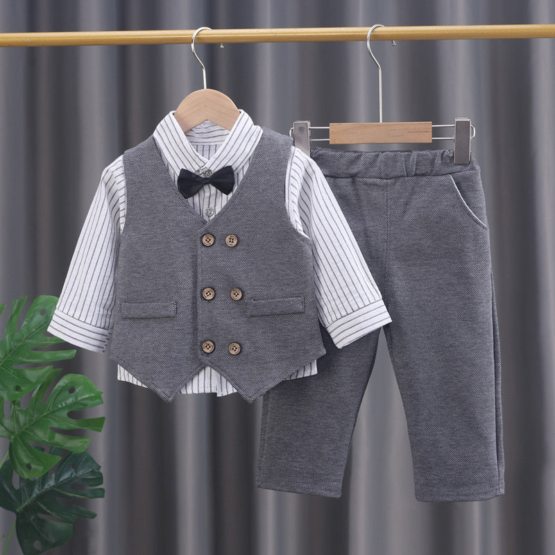 Boys' Outfit 2023 New Baby Clothes Toddler Spring and Autumn Double-Breasted Suit Vest Three-Piece Set