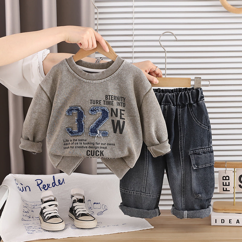 Boys' Outfit 2026 Spring and Autumn Clothes Infant Children's Round Neck Sweatshirt Baby Stylish Two-Piece Set Trendy Wholesale