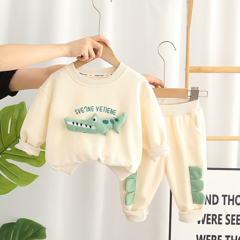 Boys' Autumn Cartoon Crocodile Two-Piece Set Stylish Children's Clothing 2023 New Trendy Baby Korean Version Fashionable Infant