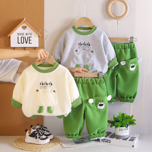 Boys' Clothing Set 2026 Spring Autumn New Korean Style Children's Large Pocket Sweatshirt and Sweatpants Two-Piece Outfit