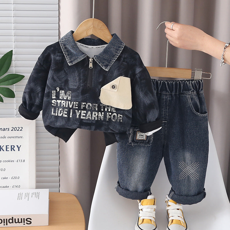 Boys' Fashionable Color-Block Pocket Sweatshirt Set, Baby Spring 2026 New Trendy Toddler Sports Casual Wear