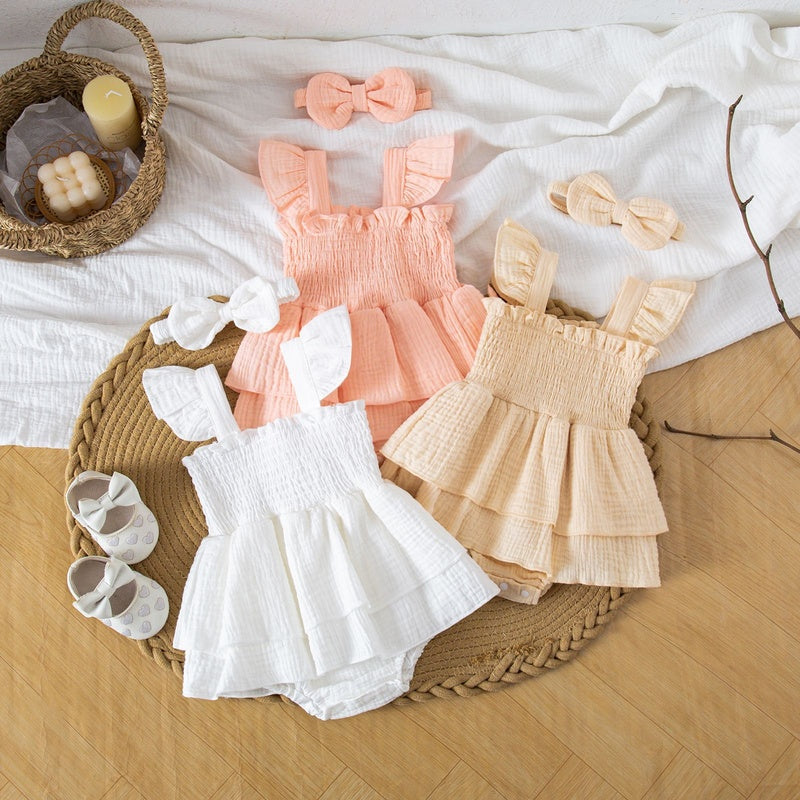 Amazon Summer 2026 Thin Newborn Romper with Flutter Sleeves, Sweet Solid Color, Comfortable and Breathable Onesie for Baby Girls