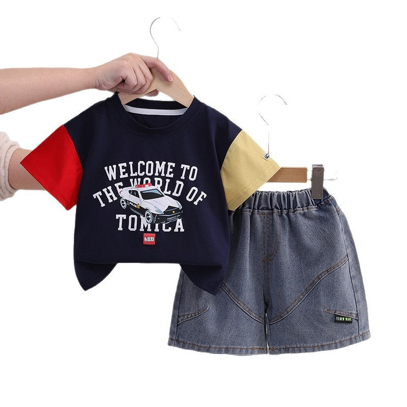Boys' Cartoon Car Short Sleeve Set 2026 New Style for 1-4 Year Olds, Stylish Baby Korean Version Summer Outfit