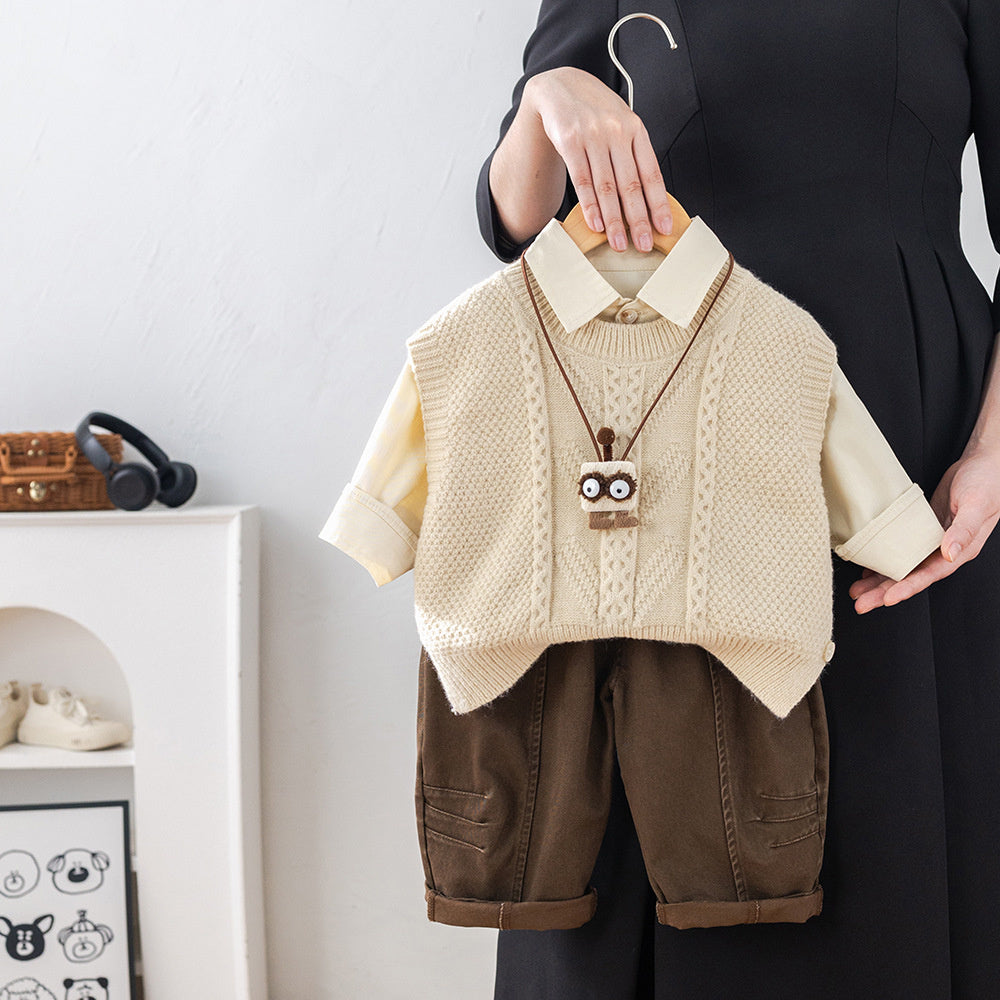 Baby boy spring outfit set, stylish handsome toddlers, 2-piece baby clothing for 1-3 years old, with pendant and sweater, trendy three-piece set