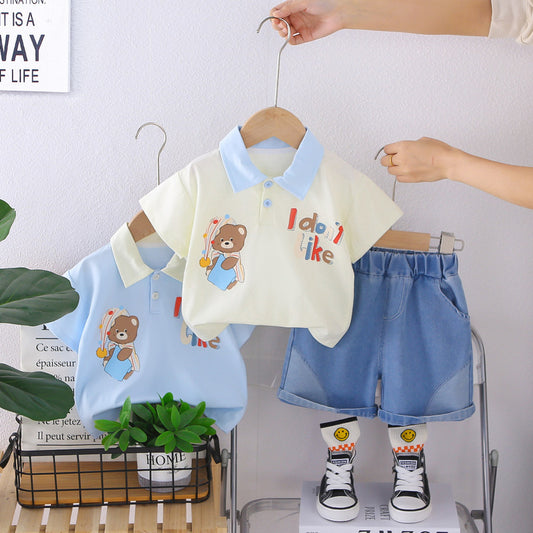 Boys' Short-Sleeve Outfit 2026 New Children's Summer Clothes Baby Happy Bear Two-Piece Set Trendy