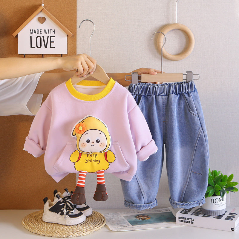 Boys' Stylish Spring and Autumn Outfit 2026 New Children's 3D Cartoon Sweatshirt Two-Piece Set Long Sleeve Baby Clothing