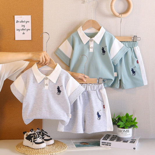 Boys' Outfit 2026 New Summer Style for Young Boys, Turn-down Collar Short Sleeve, Stylish Cool, Thin and Trendy