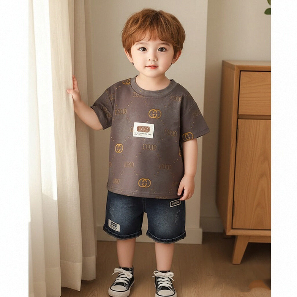 Boys' Outfit 2026 New Style Infant Children's Short Sleeve Two-Piece Set Stylish Baby Summer Casual Clothes