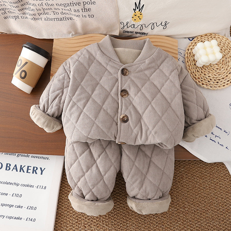 Baby Winter Warm 2025 Children's Clothing Boys and Girls Stylish Fleece Thickened Homewear Outerwear Two-Piece Set