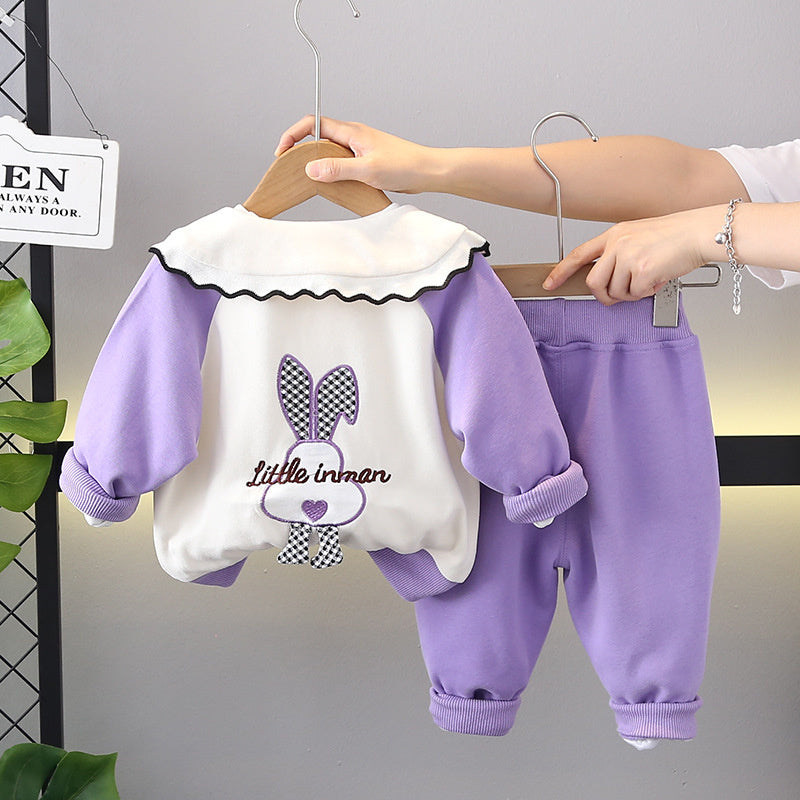 Girls' Outfit Stylish One-Year-Old Baby Clothes Fashionable Toddler Children's Spring and Autumn Ear Bunny Three-Piece Set Trendy