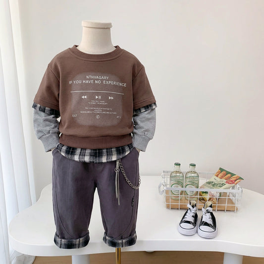 Boys' outfit, sporty fashionable, stylish spring autumn two-piece set with printed sweatshirt for toddlers and children