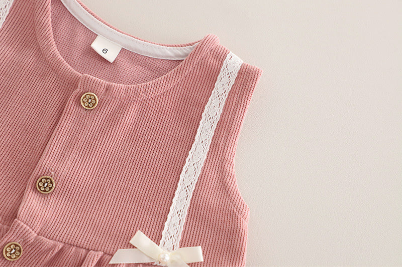Girls' Outfit 2025 New Casual Spring and Autumn Stylish Clothes Baby Bowknot Vest Three-Piece Set