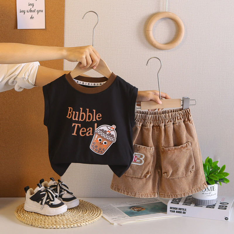 Children's outfit new stylish boys' cartoon short-sleeve t-shirt and shorts baby clothing summer infant clothes