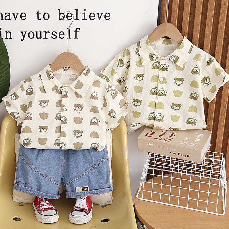 Boys' Short-Sleeve 2026 New Summer Outfit Baby Stylish Korean Version Bear Head Shirt Thin Two-Piece Set