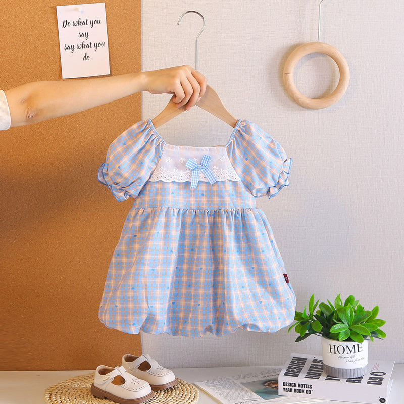 2026 Clothing: Girls' Short-Sleeve Plaid Baby Girl Infant Summer Wear, Lightweight Children's Dress, Trendy