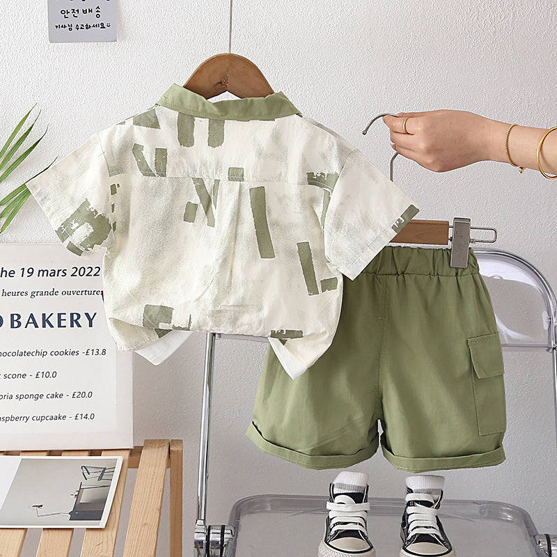 Boys' Clothing New 2026 Large Letter Shirt Baby Summer Outfit Stylish Short Sleeve Three-Piece Set