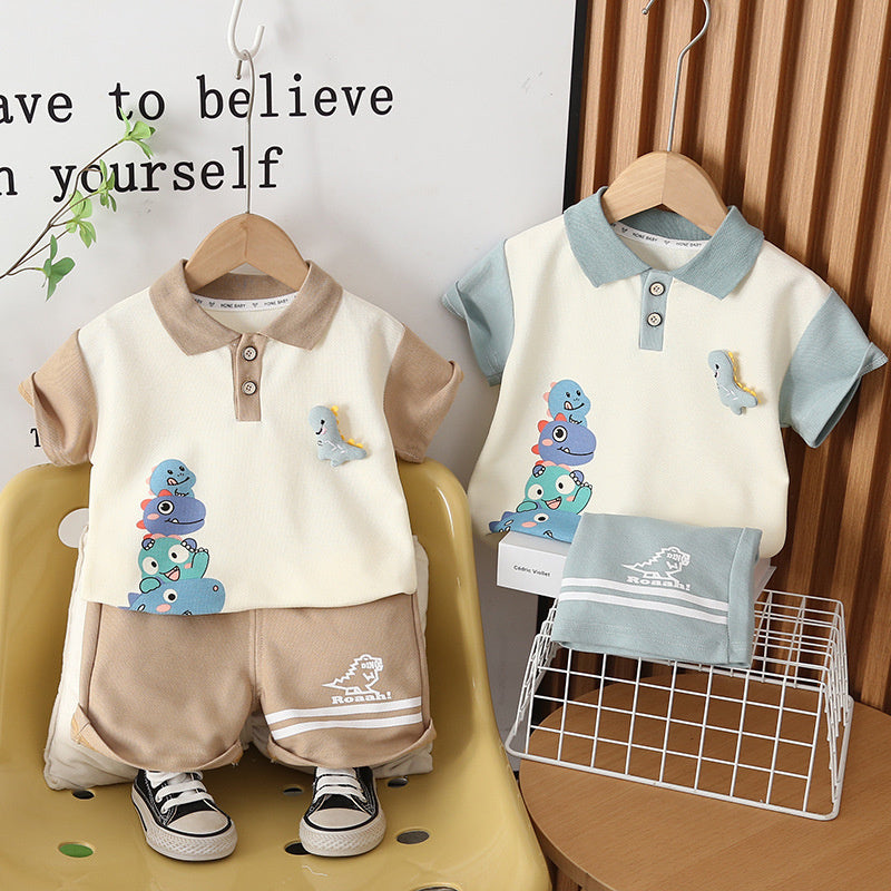 Boys' Outfit Dinosaur Placket Two-Piece Set 2026 New Stylish Baby Summer Thin Children's Clothing Trendy