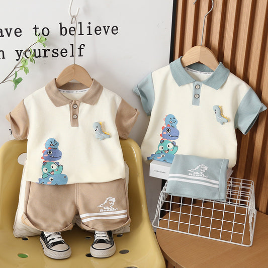 Boys' Outfit Dinosaur Placket Two-Piece Set 2026 New Stylish Baby Summer Thin Children's Clothing Trendy