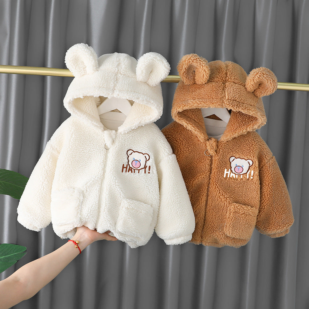Boys and Girls Warm Thickened Children's Baby Hooded Fleece Winter New Cotton Zipper Jacket Trendy