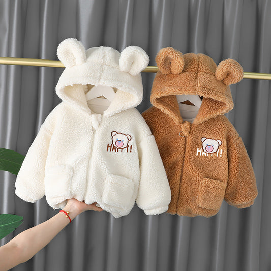 Boys and Girls Warm Thickened Children's Baby Hooded Fleece Winter New Cotton Zipper Jacket Trendy
