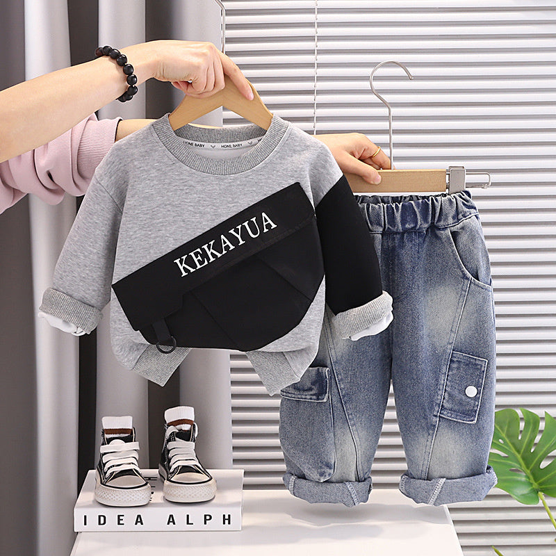 Boys' Spring and Autumn 2026 New Stylish Long Sleeve Sweatshirt Two-Piece Set for Baby Boys Trendy Children's Clothing Wholesale