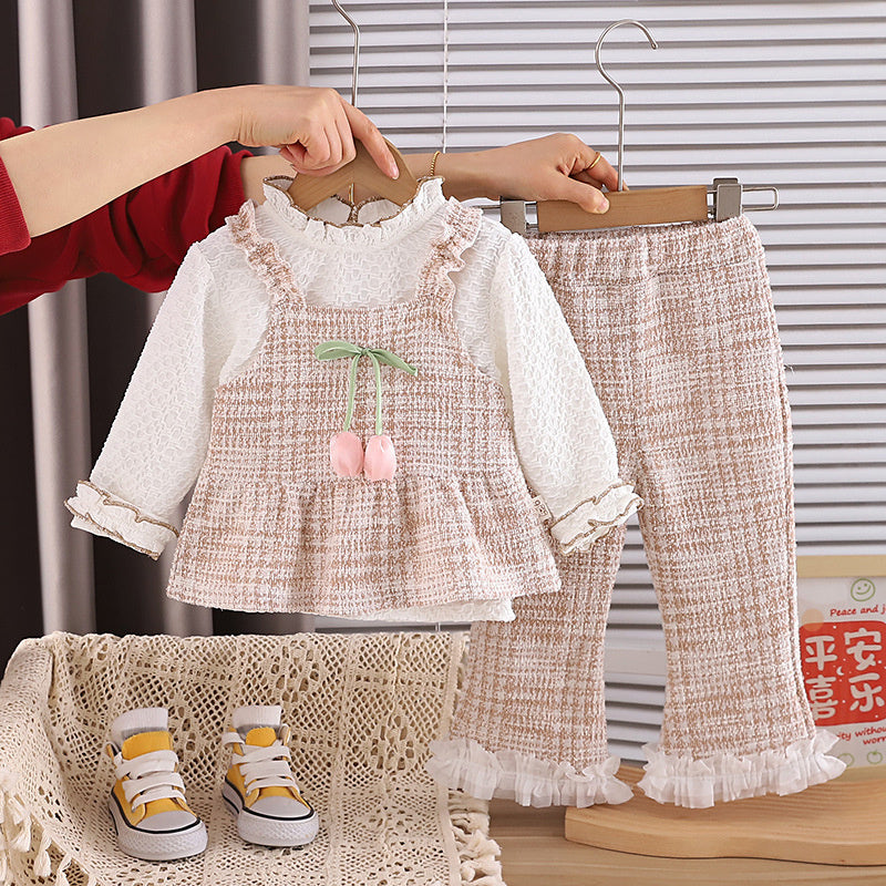 Girls' Tulip Strap 2026 New and Autumn Fashionable Spring Outfit for Baby Girls Korean Style Sweet Three-Piece Set