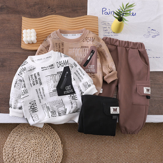 Boys' Suit for Spring and Autumn 2026 New Korean Style Casual Stylish Sports Zipper Pocket Sweatshirt Two-Piece Set
