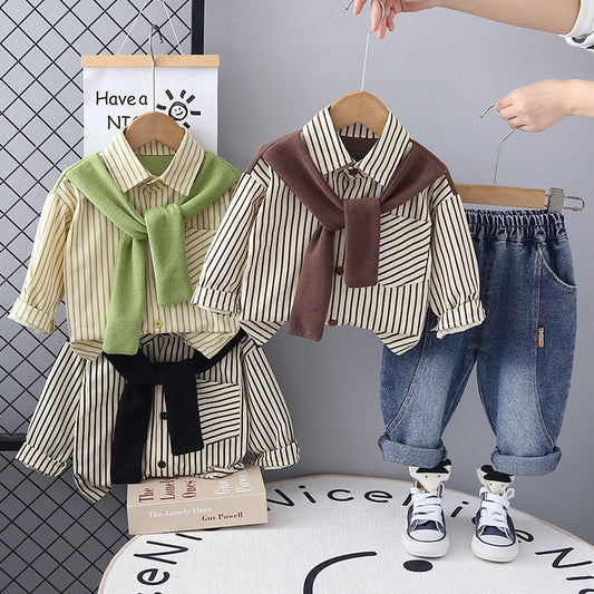Baby Clothes Spring and Scarf Shirt Set for Boys Stylish Children's One-Year-Old Boy Autumn Outfit Handsome Outdoor Trendy