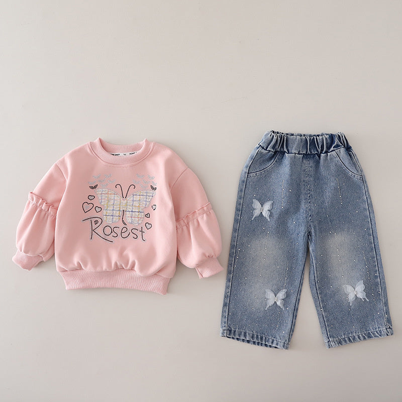 Girls' Butterfly Outfit 2026 New Trendy Baby Spring and Autumn Fashionable Clothes Infant Children's Two-Piece Set