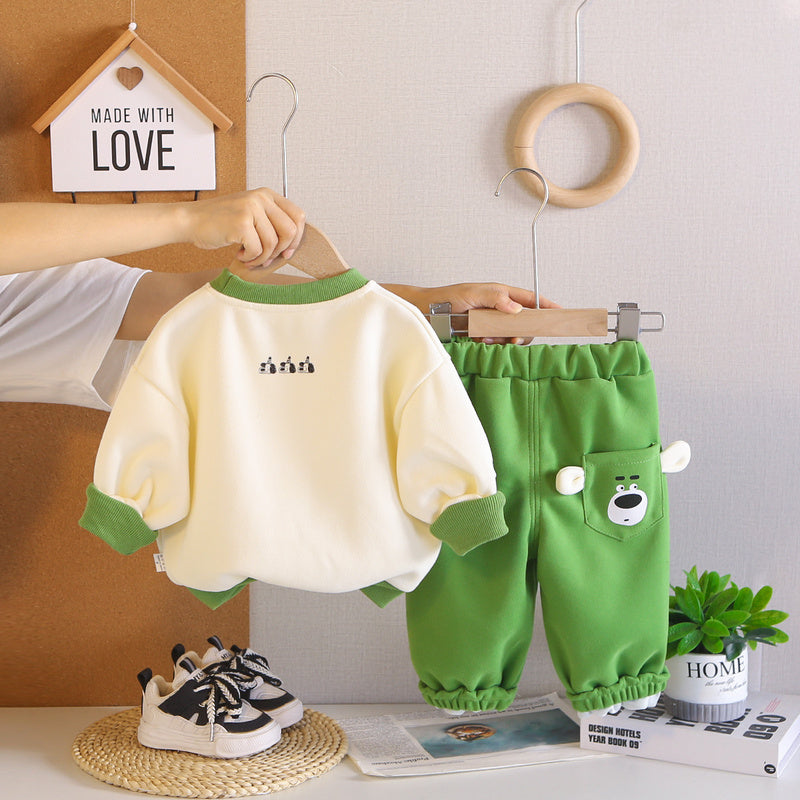 Boys' Clothing Set 2026 Spring Autumn New Korean Style Children's Large Pocket Sweatshirt and Sweatpants Two-Piece Outfit