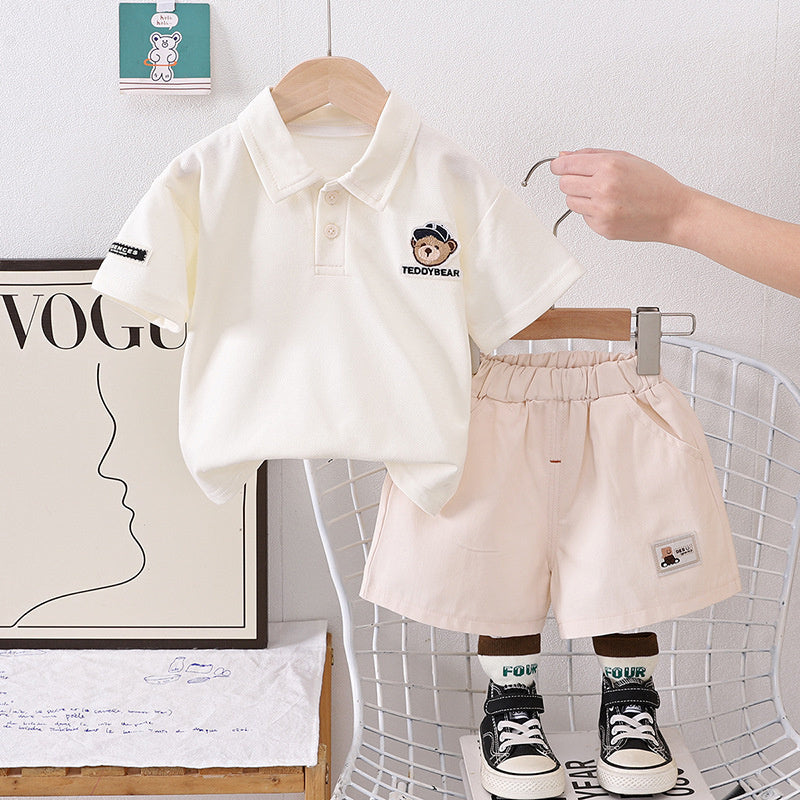Baby Boy Outfit Boys Embroidered Logo Polo Shirt Short Sleeve Two-Piece Set Children's Summer Clothing for Ages 1-3-5