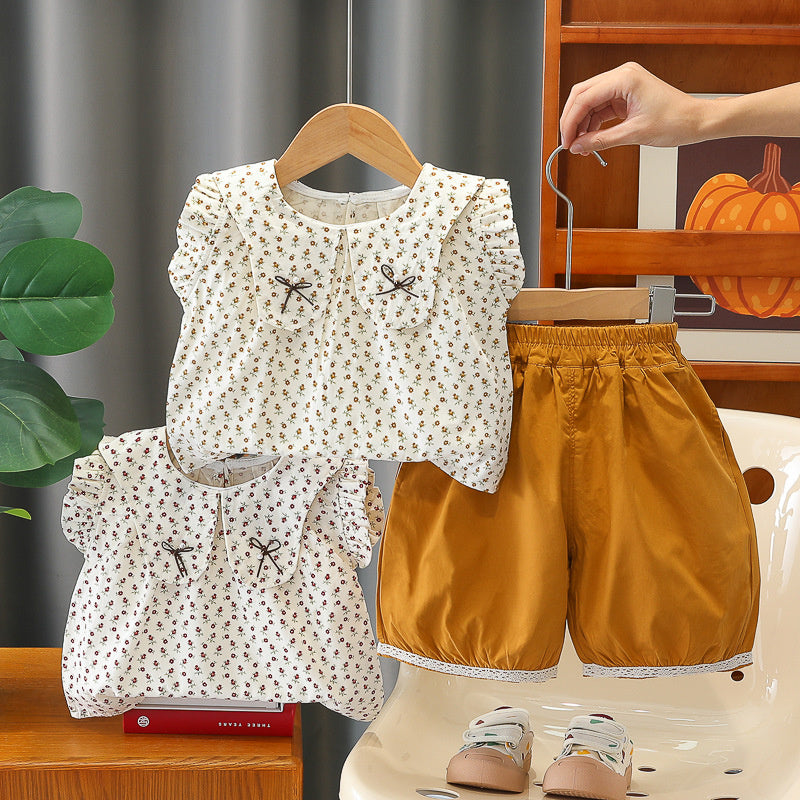Girls' Outfit 2026 New Fashionable Children's Summer Wear Thin Floral Sleeveless Doll Shirt Two-Piece Set