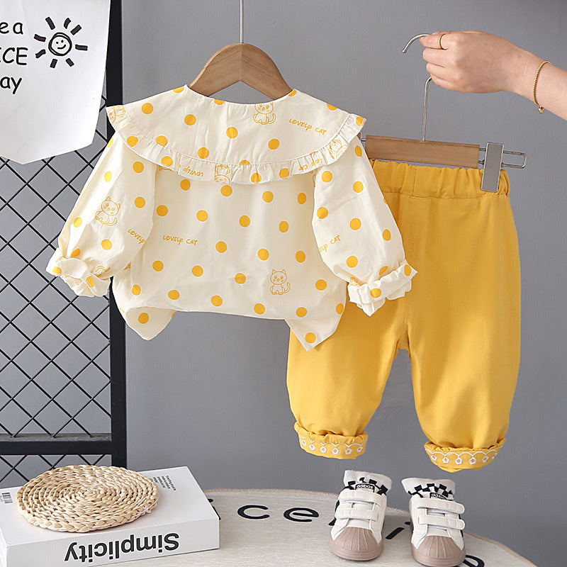 Girls' Outfit Cat Shirt Set, Stylish Fashionable, for 0-3 Year Old Baby Girls, Spring and Autumn Clothes, Infant Children's Clothing