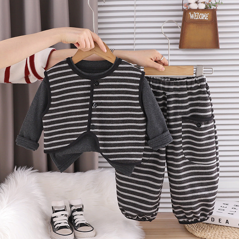 Baby boy outfit stylish spring and autumn handsome infant children's clothing irregular vest three-piece set