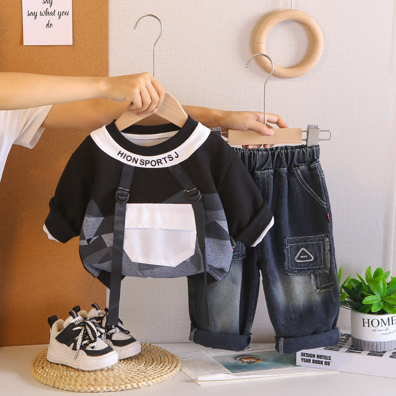 Children's clothing boys, long-sleeved 2026 set, new style baby toddler clothes, two-piece set ages 1-3-5, stylish for spring and autumn