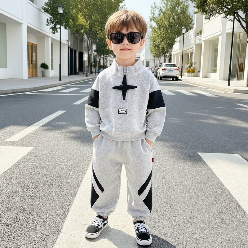 Boys' Outfit 2026 Spring and Autumn Clothes Infant Children's Half-Zip Star Sweatshirt Baby Two-Piece Trendy Set