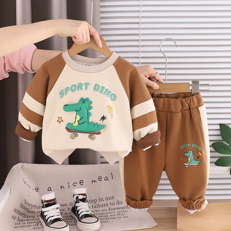 Boys' Spring and 2026 New Stylish Baby Boy Autumn Sweatshirt Casual Clothes Skateboard Crocodile Two-Piece Set Trendy