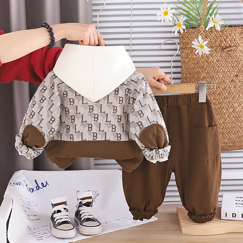 Boys' Spring and Autumn Fashionable Outfit 2026 New Letter Patchwork Cardigan Three-Piece Set Infant Casual Clothes Trendy