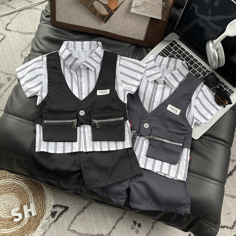 Boys' Clothing 2026 New Fashion Baby Casual Summer Outfit Stylish Korean Version Children's Faux Two-Piece Suit